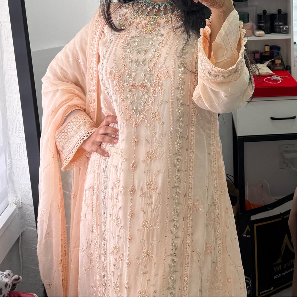 Elegant Peach Embroidered Dress